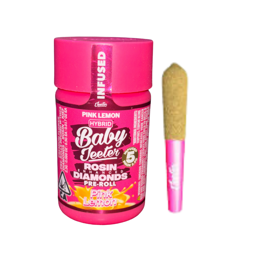 198135BC-DE34-4162-8753-6B4691240546 PINK LEMON ROSIN ENHANCED PRE ROLLS-BABY JEETER