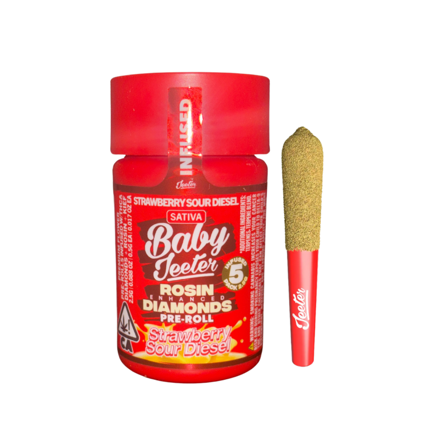 IMG-8545 STRAWBERRY SOUR DIESEL ROSIN ENHANCED PRE ROLL JAR-BABY JEETER